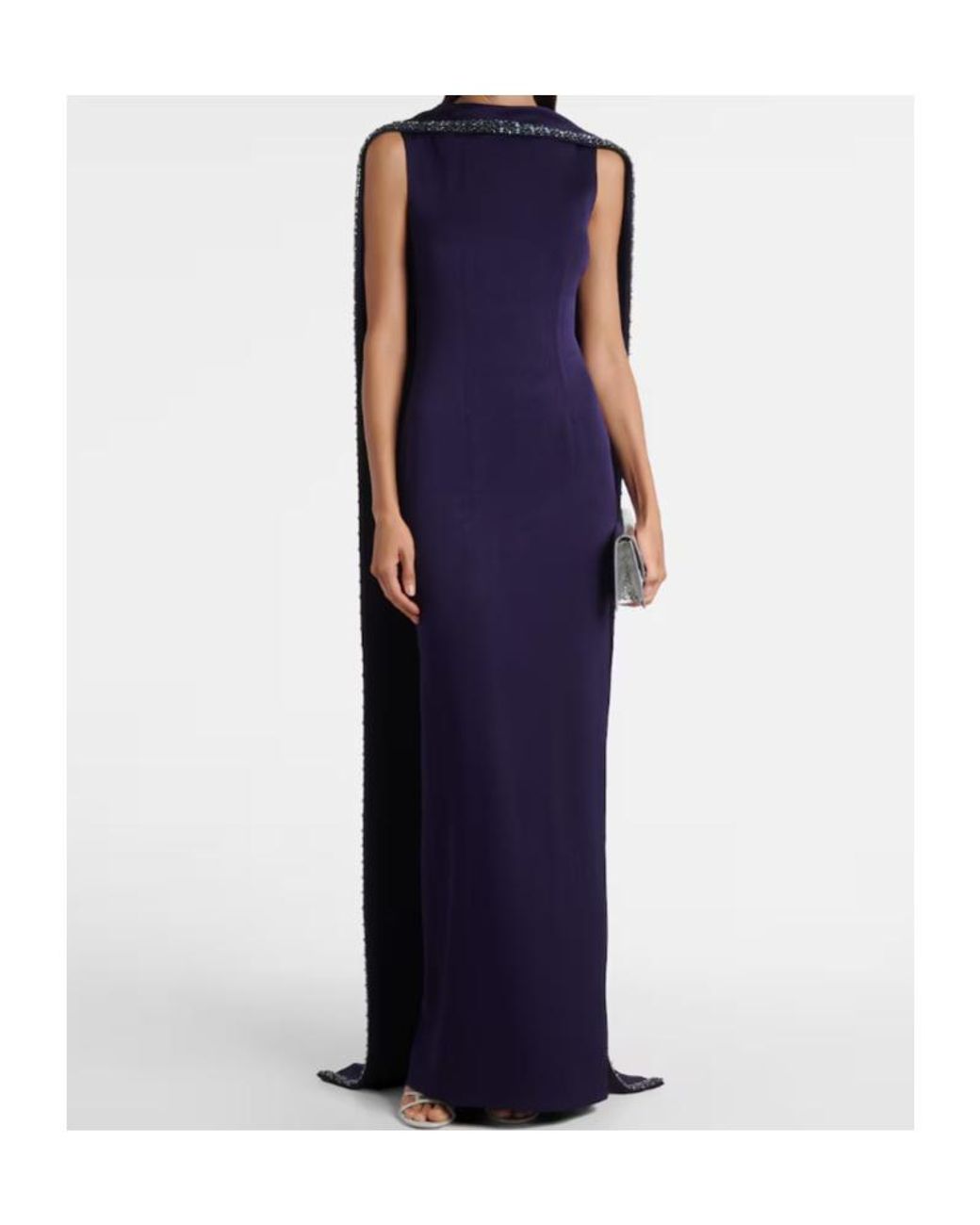 Roland Mouret Blue Embellished Caped Satin Crêpe Gown