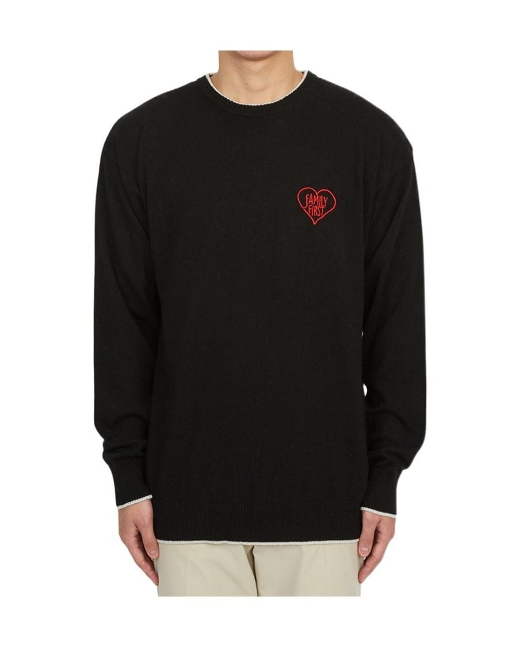 FAMILY FIRST Black Embroidered-Logo Crew-Neck Jumper for men