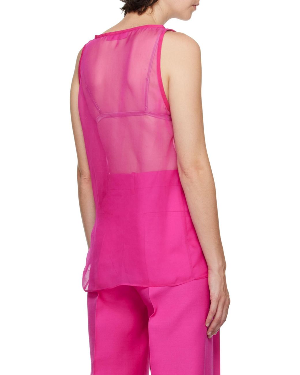 Valentino Pink U-Neck Sleeveless Chiffon Top