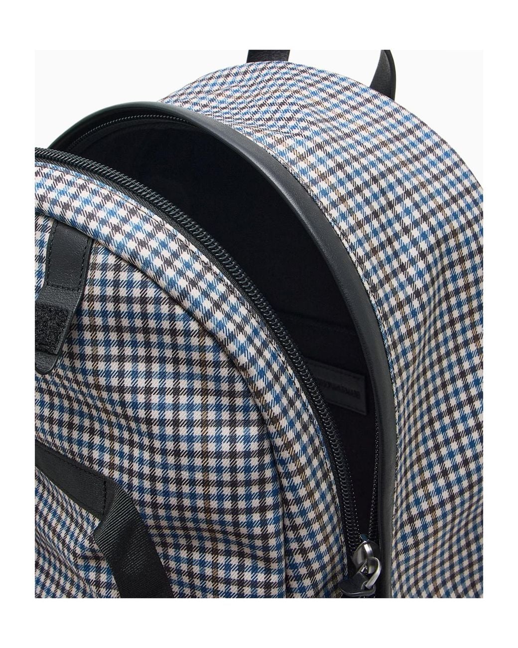 Emporio Armani Gray Eagle Club Capsule Collection Checked Nylon Backpack for men