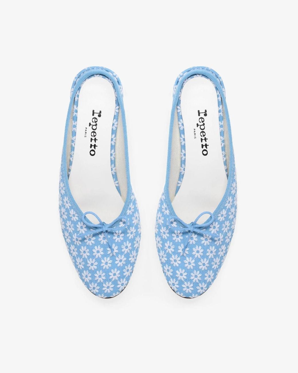 Repetto Blue Camille Floral-Print Bow-Detail Mules