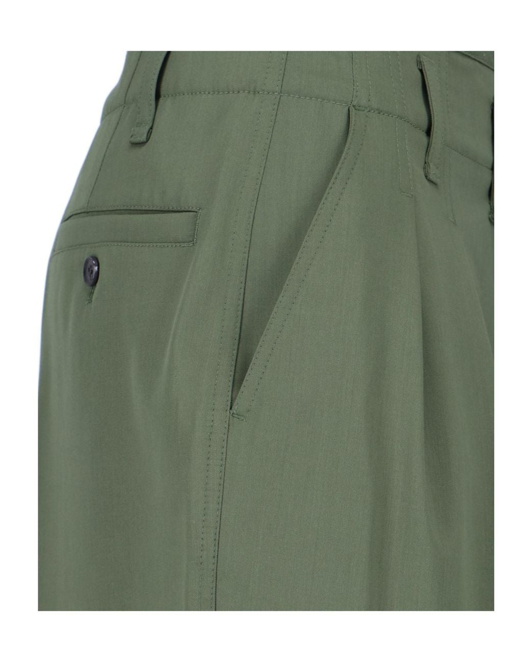 Lemaire Green Pleated Tapered Leg Trousers for men