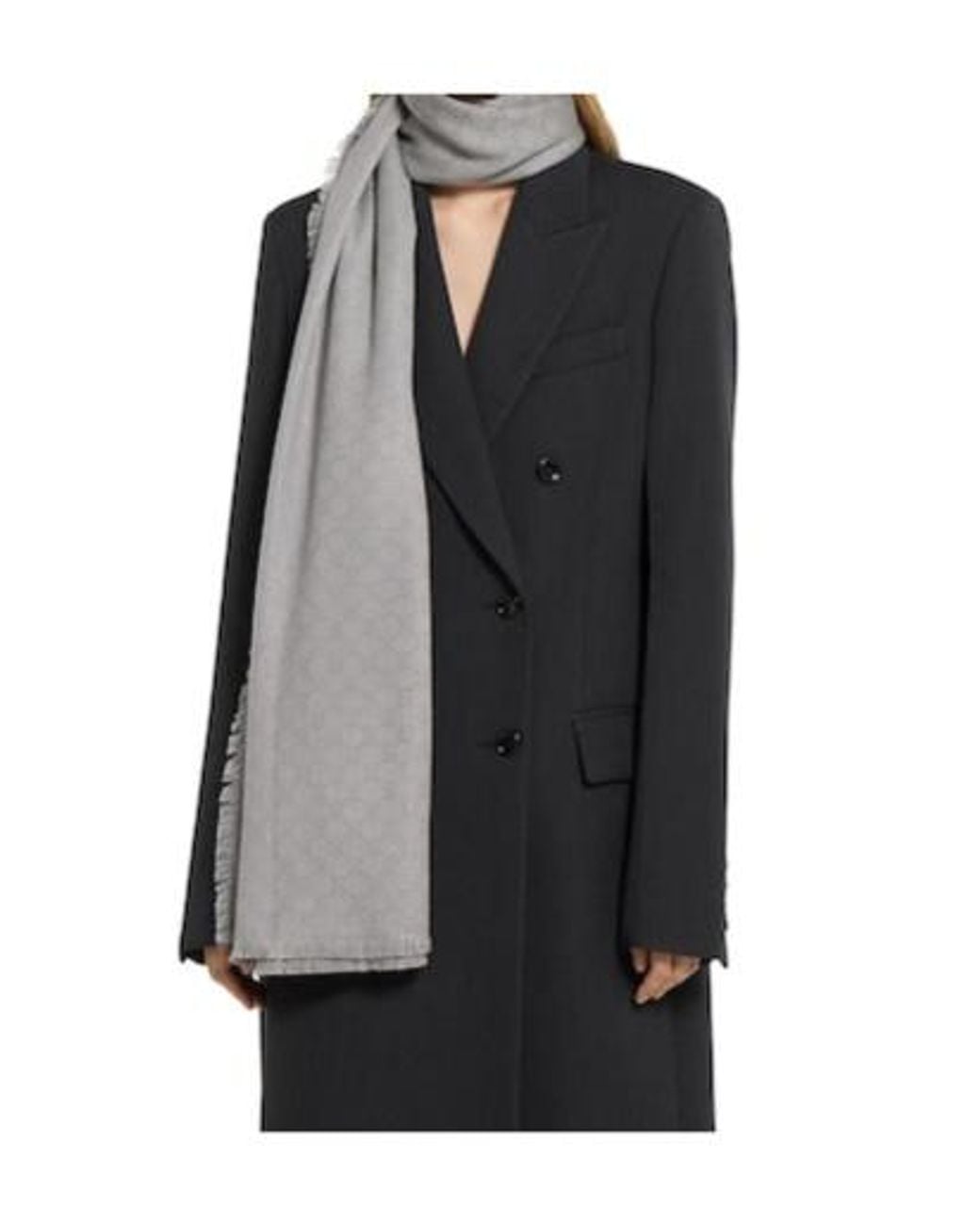 Gucci Gray Monogrammed Fringed Scarf