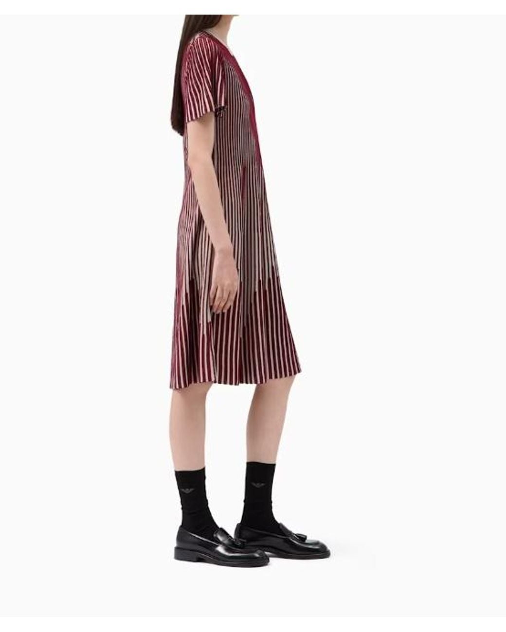 Emporio Armani Brown Striped Short-Sleeve Midi Dress