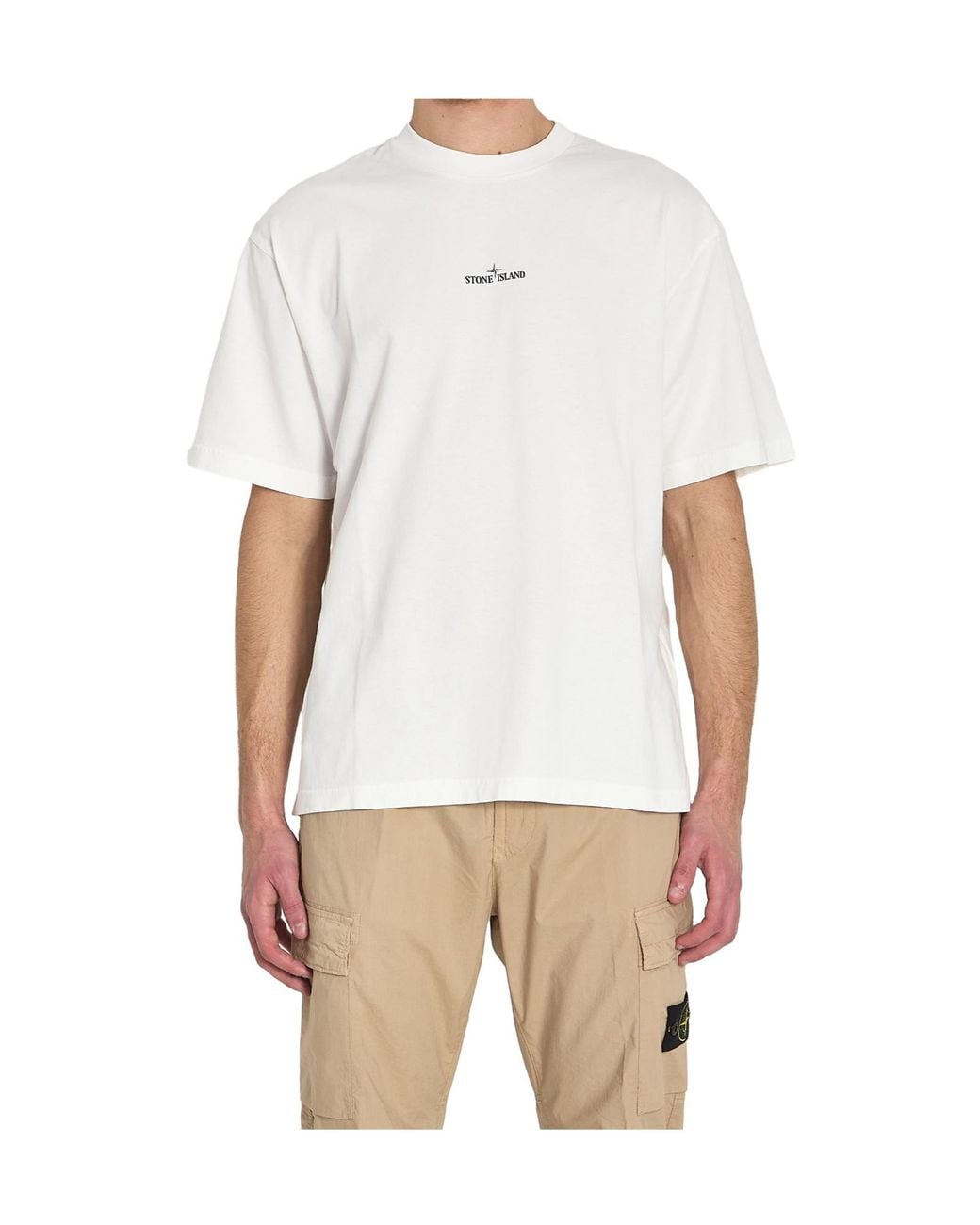 Stone Island White Logo Printed Crewneck T-Shirt for men