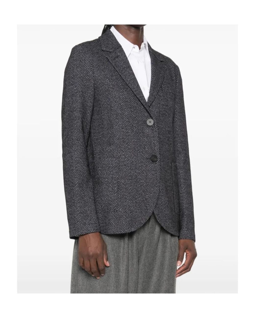 Harris Wharf London Gray Single-Breasted Herringbone Knit Blazer