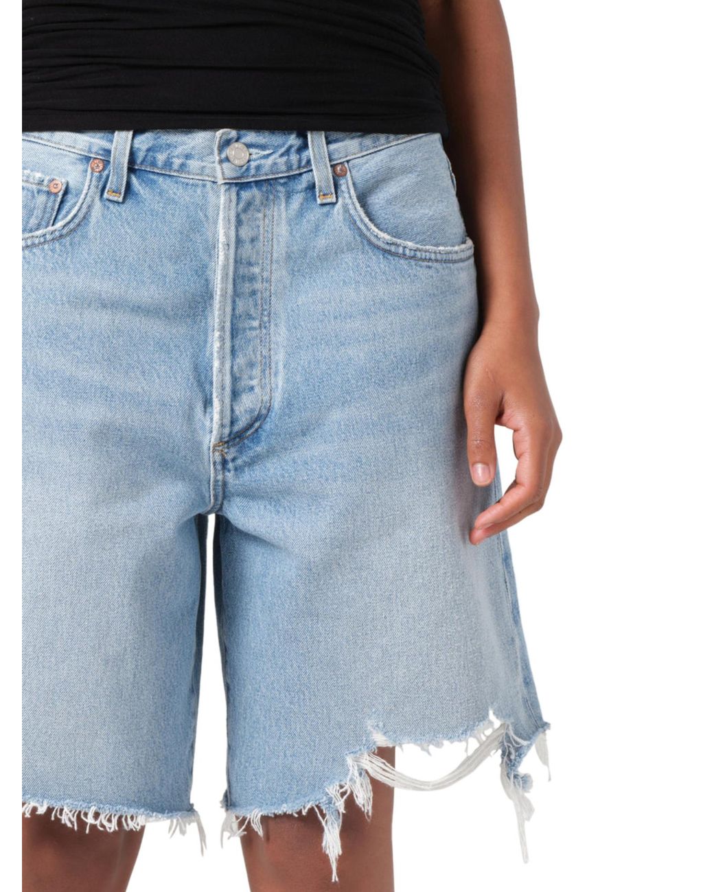 Agolde Blue Indra Distressed Denim Shorts