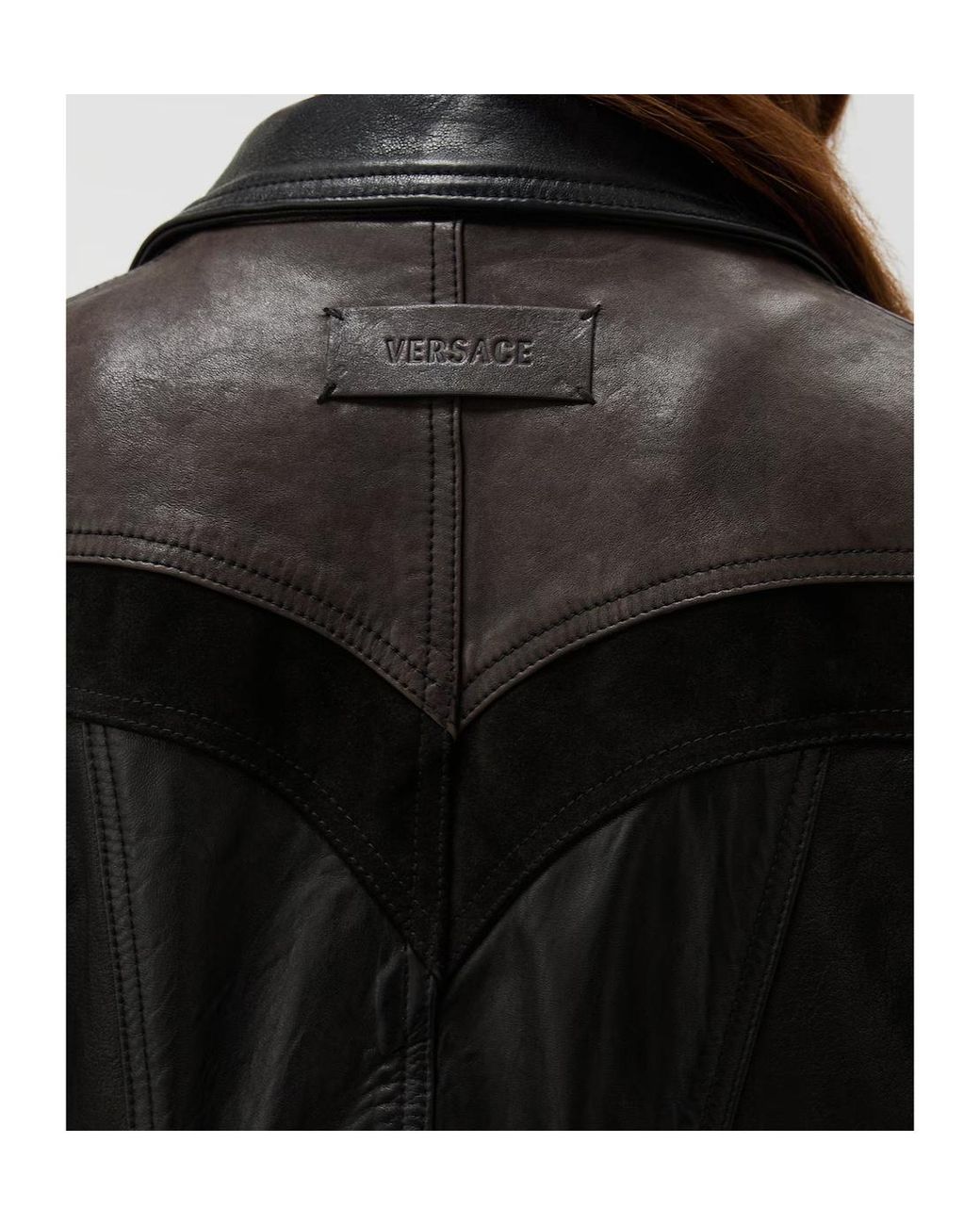 Versace Black Slim Leather Patchwork Jacket