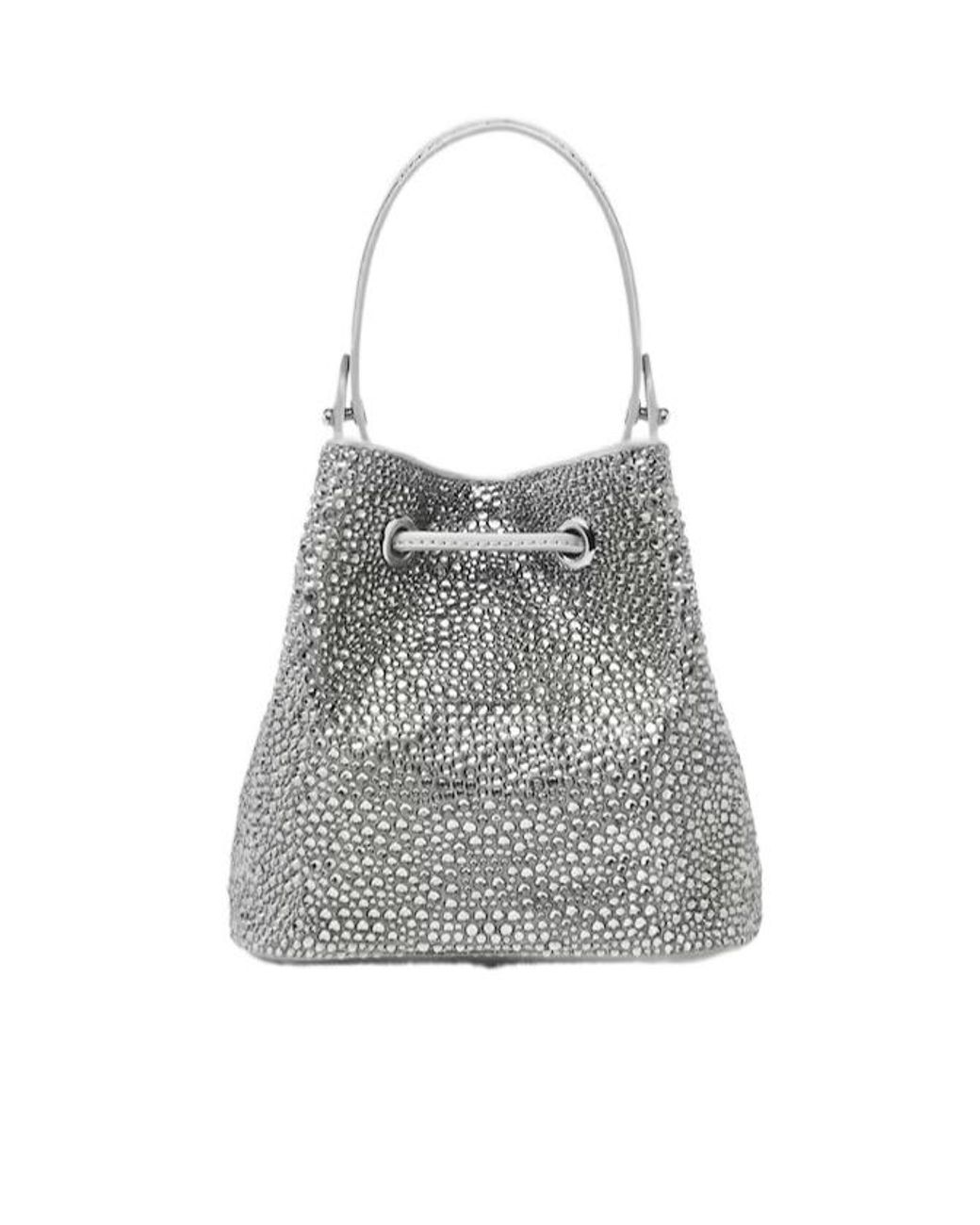 Versace Gray La Medusa Embellished Satin Mini Bucket Bag