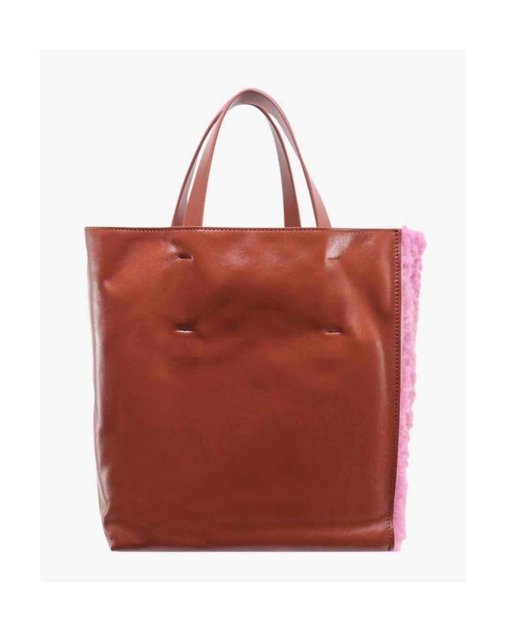 Marni Pink Museo Logo Embroidered Shearling Tote Bag
