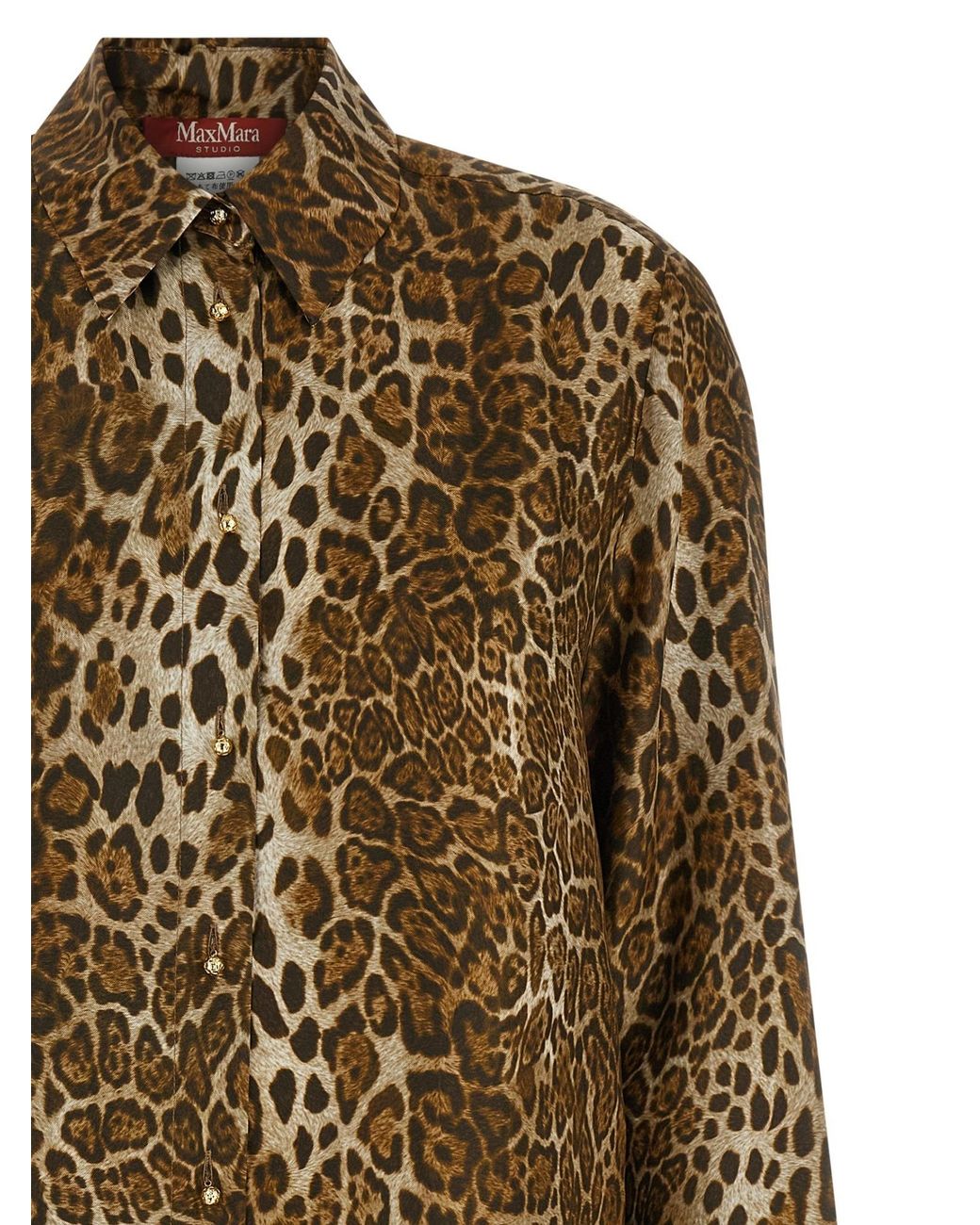 Max Mara Brown Studio Animal Printed Long-Sleeved Shirt