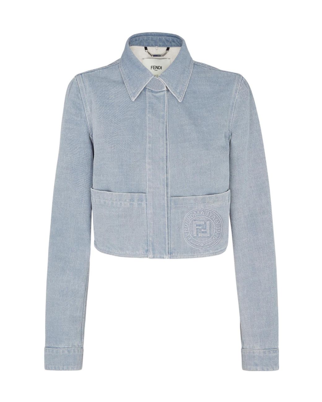 Fendi Blue Logo Detailed Denim Jacket