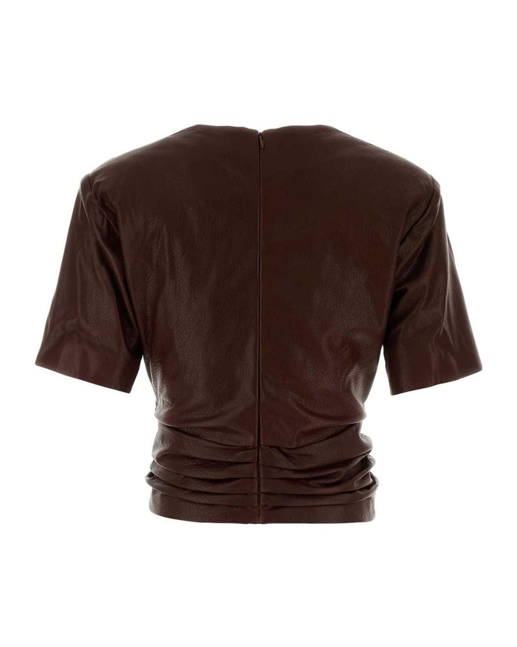 Magda Butrym Brown Gathered Crewneck Blouse