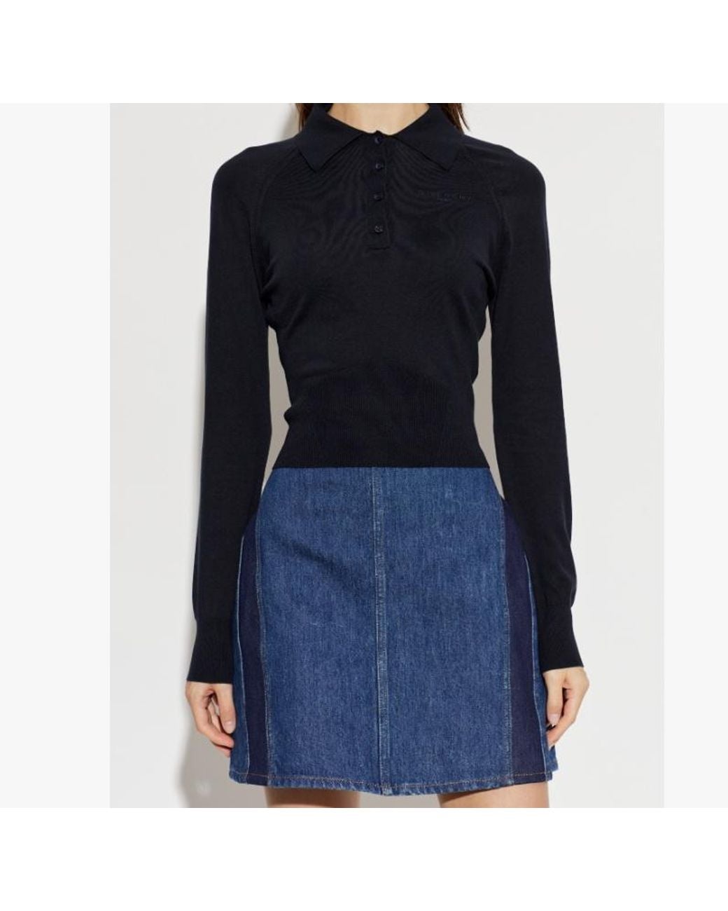 Givenchy Blue Fitted Long-Sleeve Polo Top