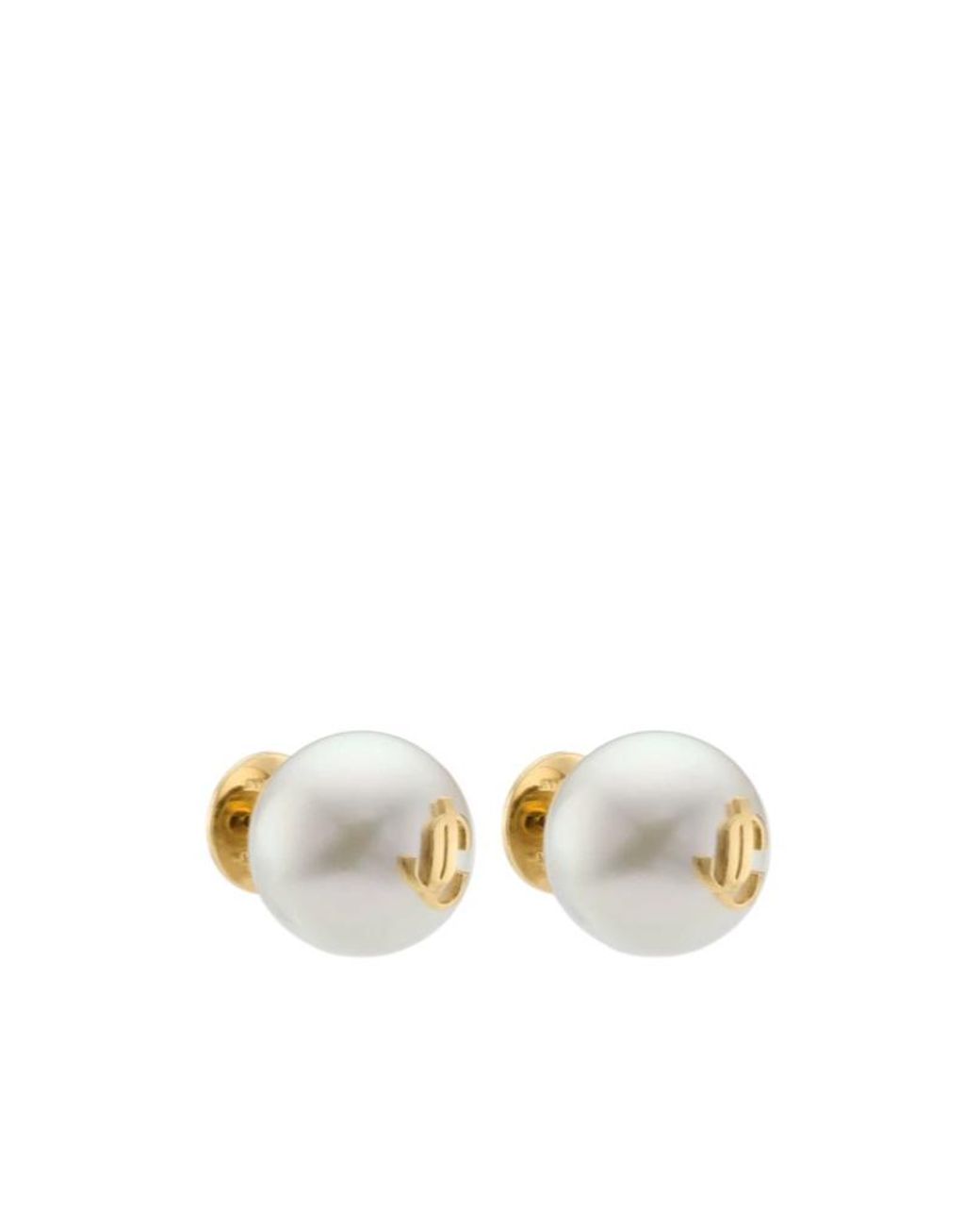 Jimmy Choo White Logo Detailed Pearl Stud