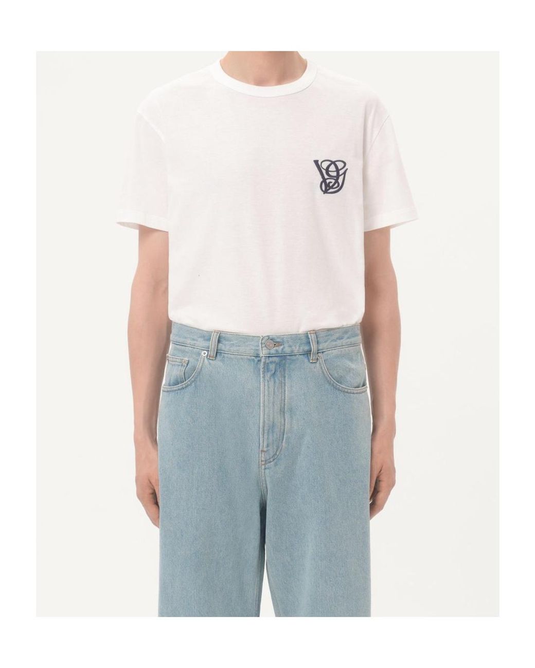 Valentino White Logo Embroidered Crewneck T-Shirt for men