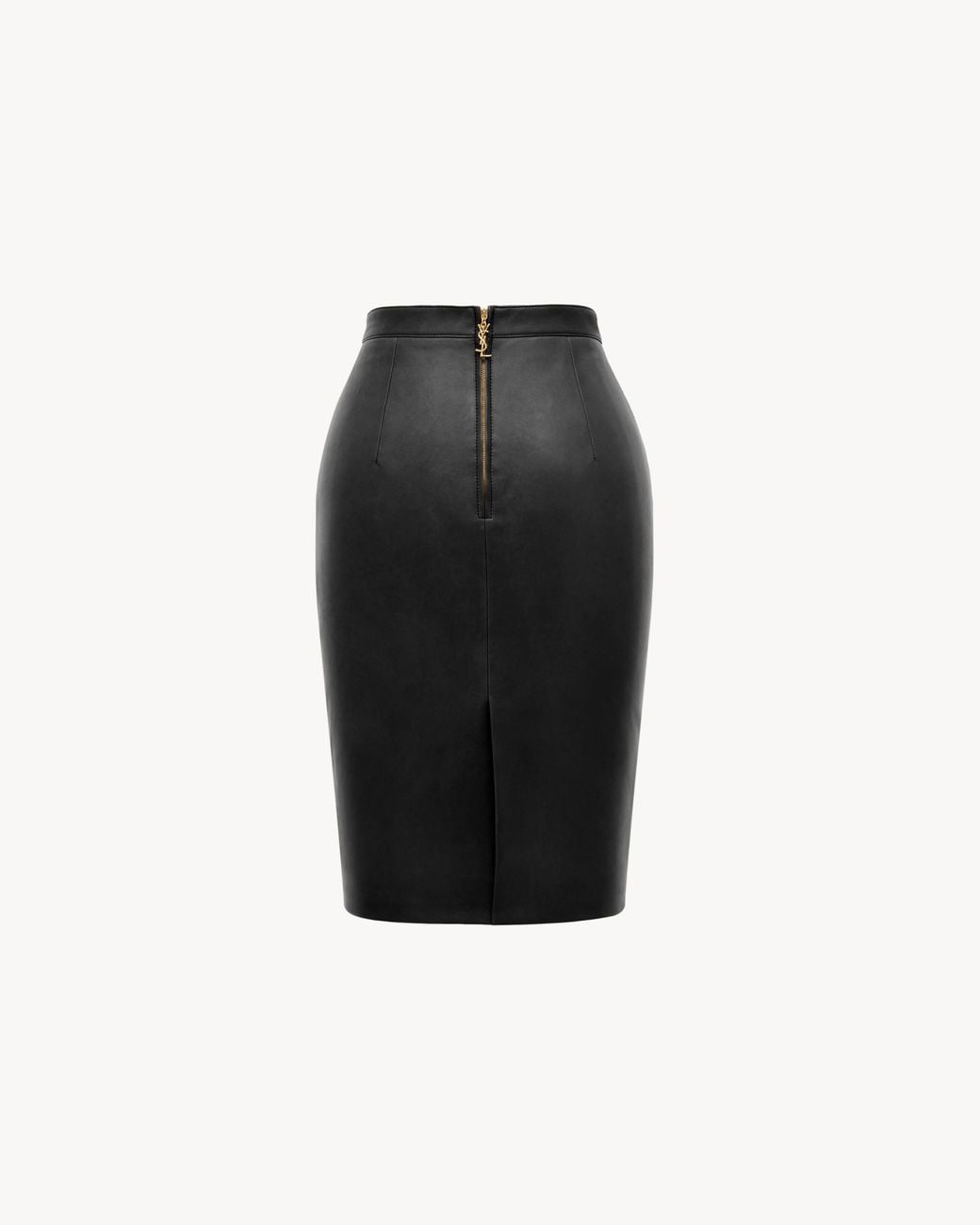 Saint Laurent Black Cassandre Leather Pencil Skirt