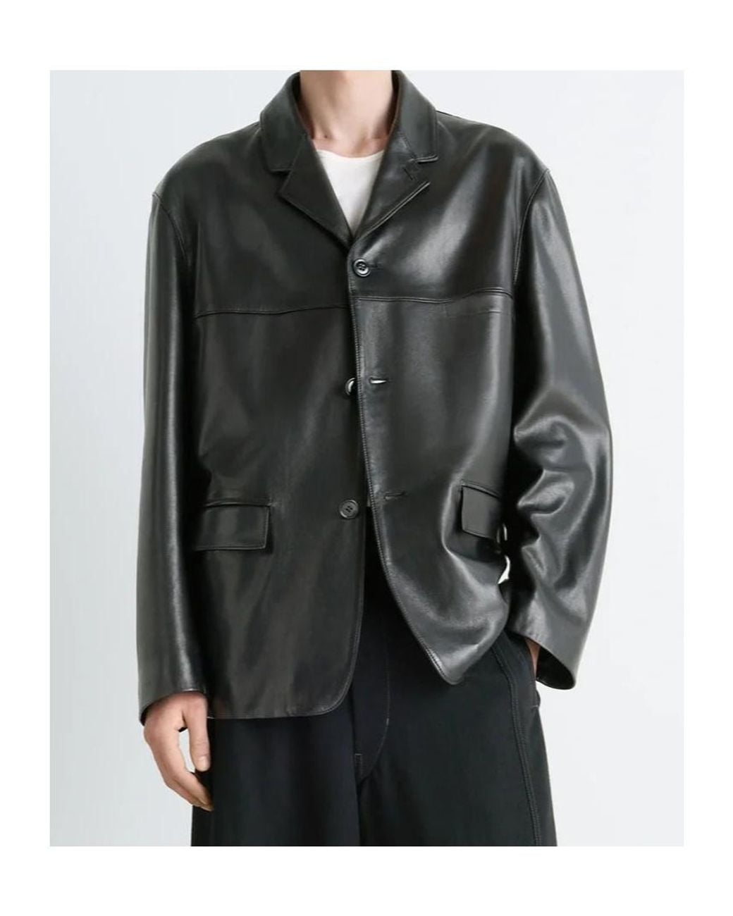 Lemaire Black Leather Single Breasted Jacket for men