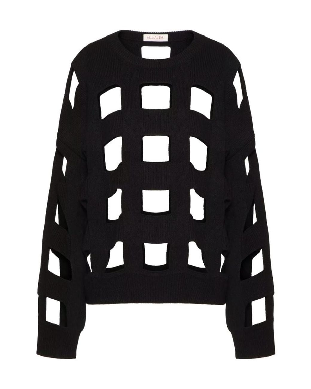 Valentino Black Open-Knit Virgin Wool Jumper