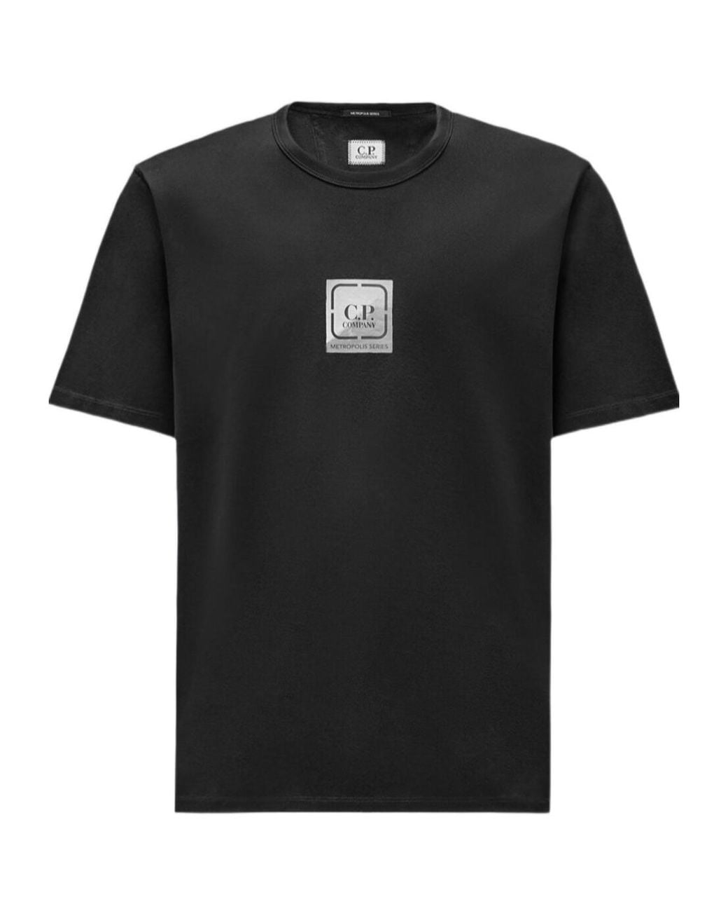 C P Company Black Metropolis Series Mercerized Jersey Short Sleeve Crewneck Architecture Graphic T-Shirt for men