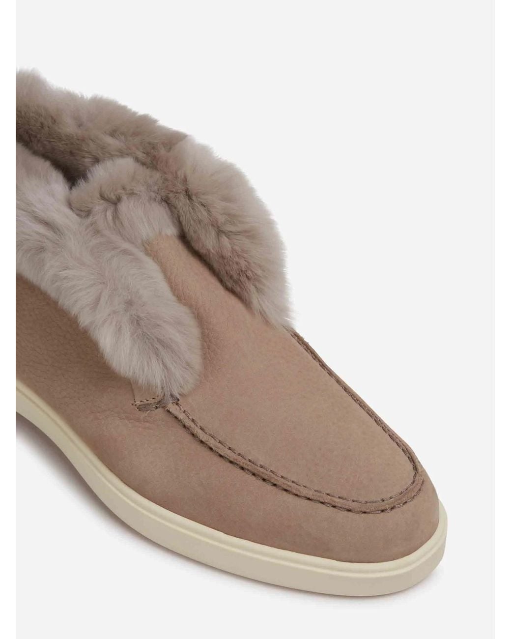 Santoni Brown Shearling Detailed Desert Boots
