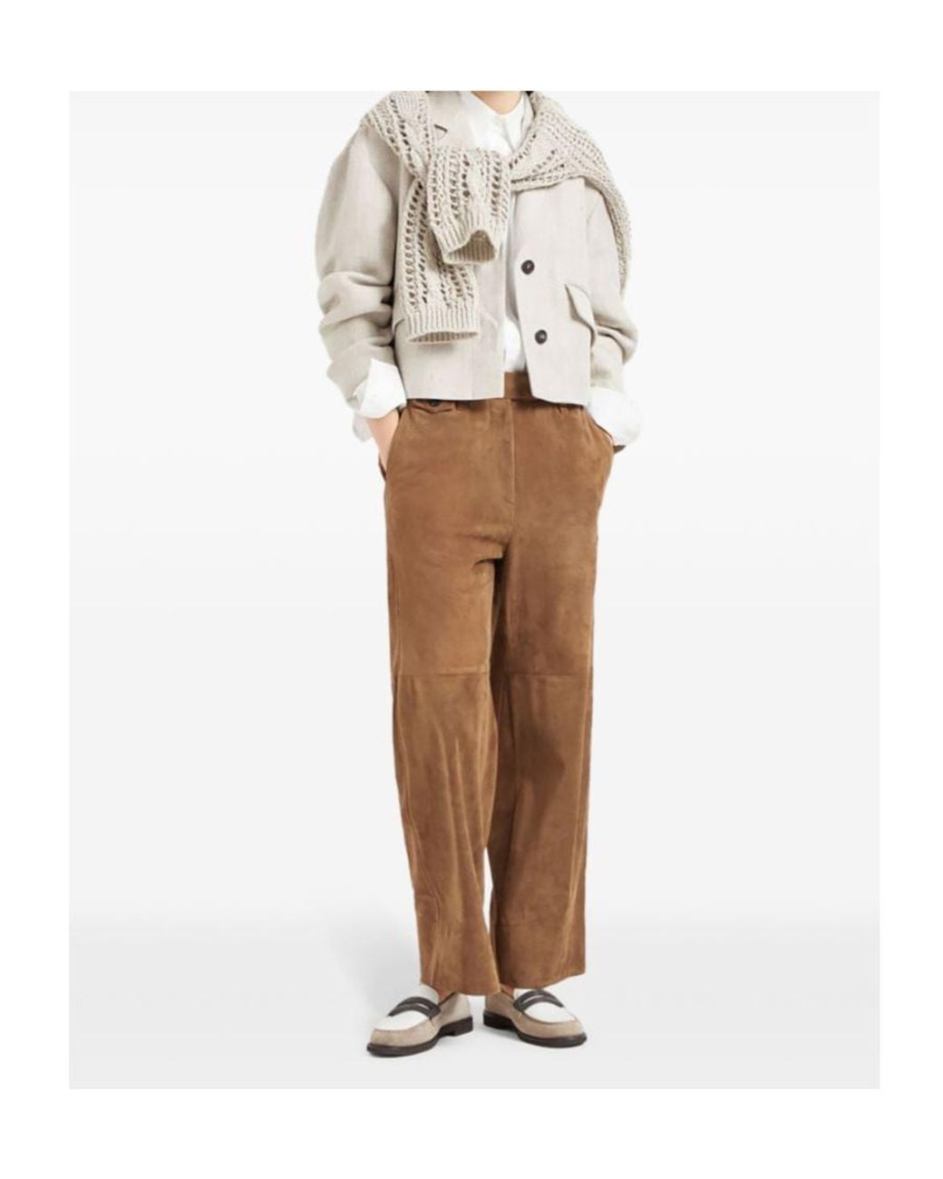 Brunello Cucinelli Gray Cable-Knit Mesh Jumper