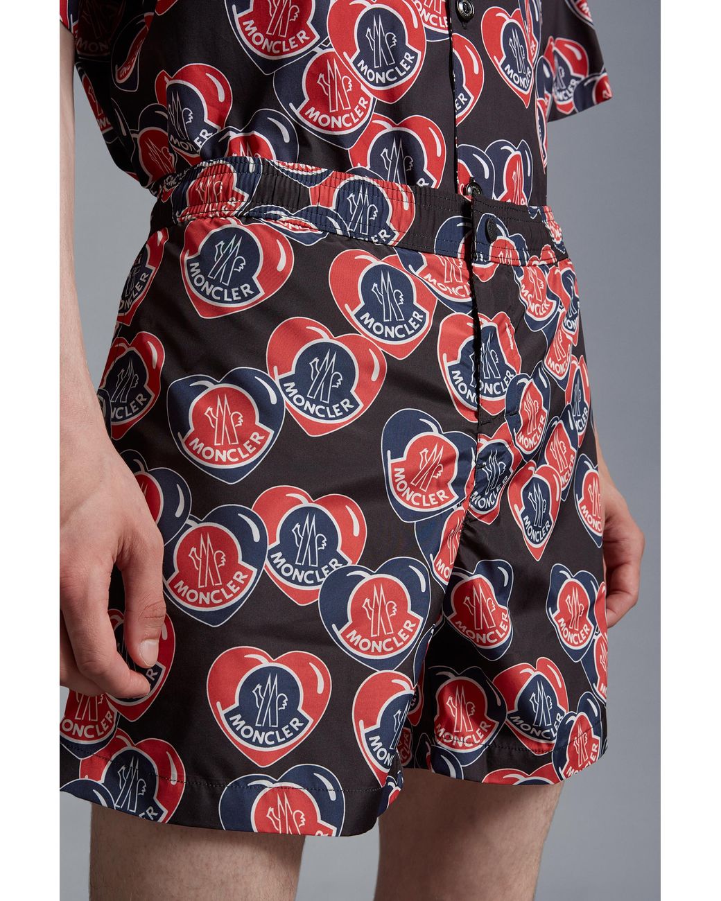 Moncler Red Logo Printed Swim Shorts for men