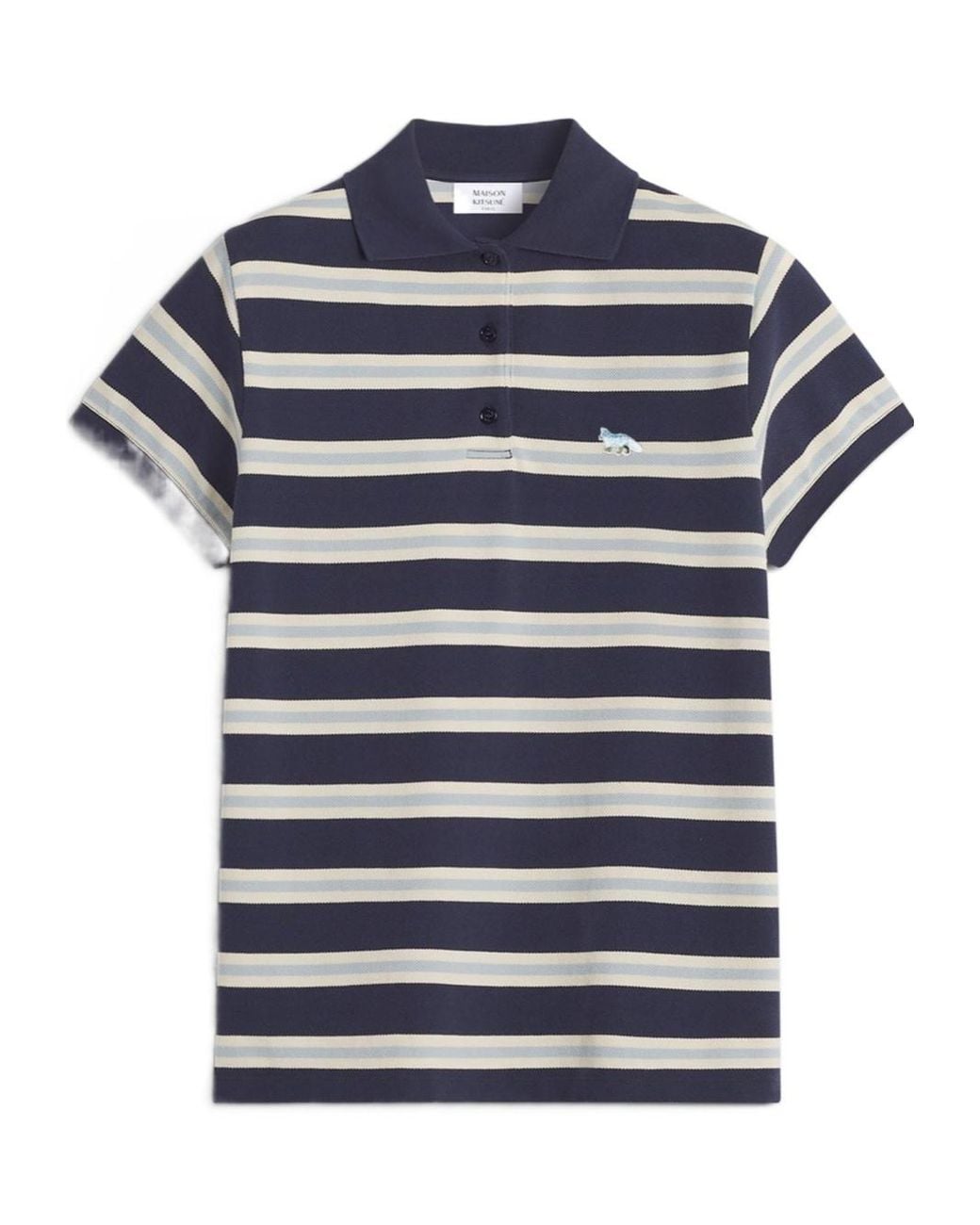 Maison Kitsuné Blue Maison Kitsuné Baby Fox Patch Striped Polo Shirt