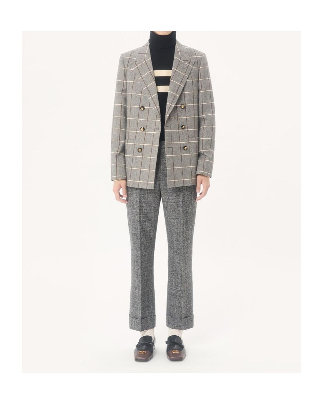 Valentino Gray Double-Breasted Wool Jacket With Check Pattern for men