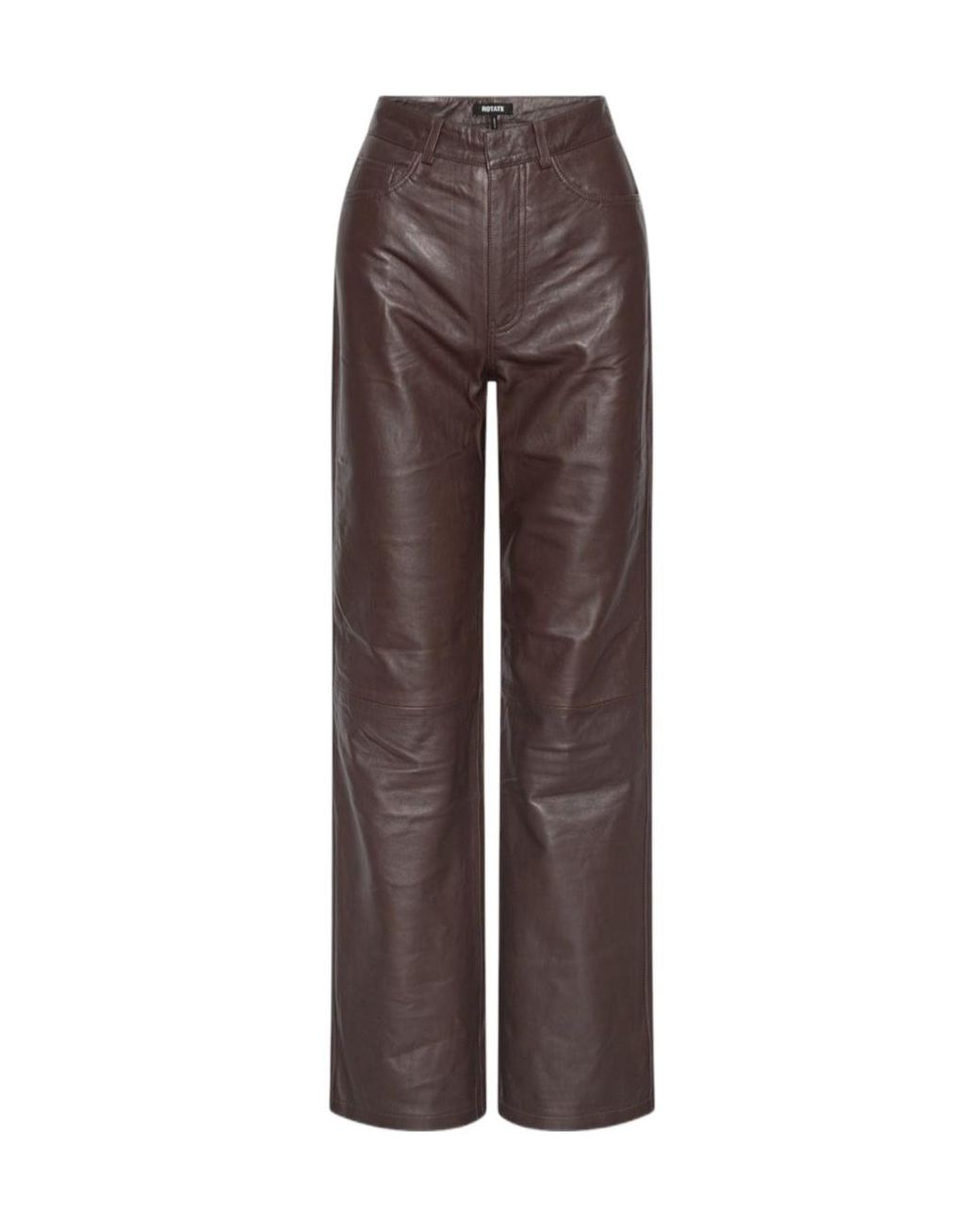 ROTATE BIRGER CHRISTENSEN Brown High-Waisted Lambskin Leather Straight-Leg Pants