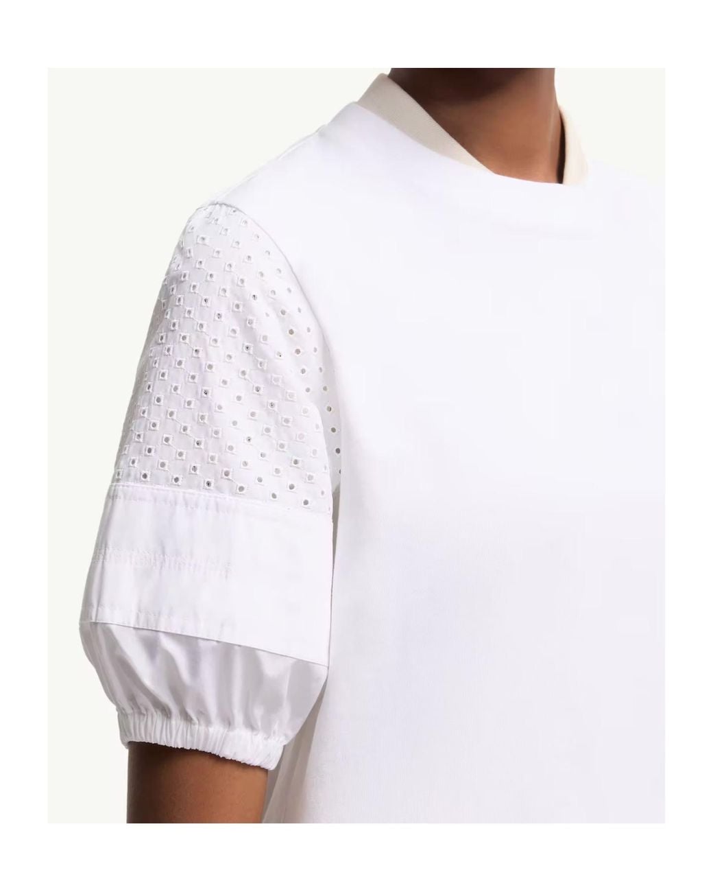 Moncler White Puff Sleeve Detailed Crewneck Top