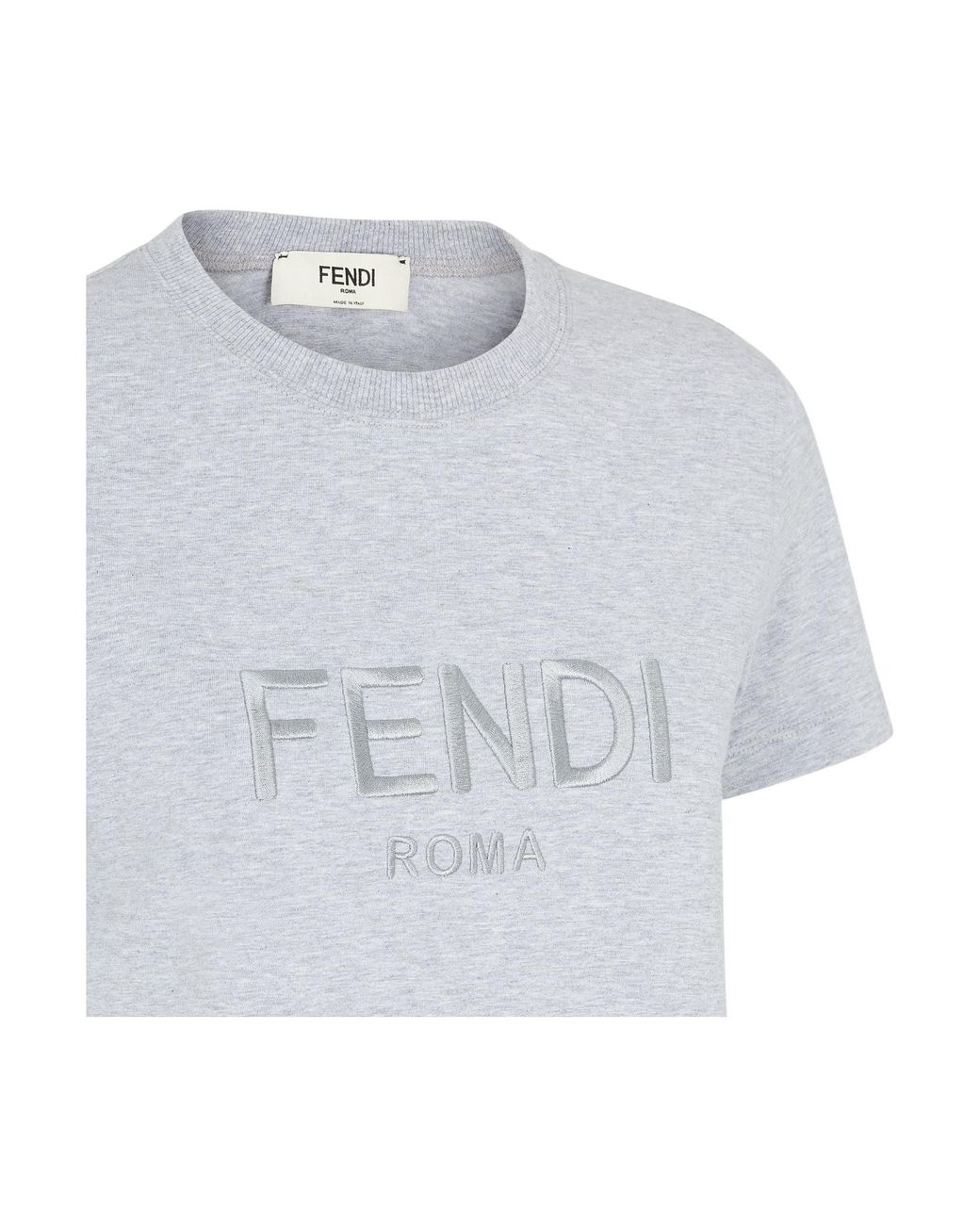 Fendi White Logo Embroidered Crewneck T-Shirt