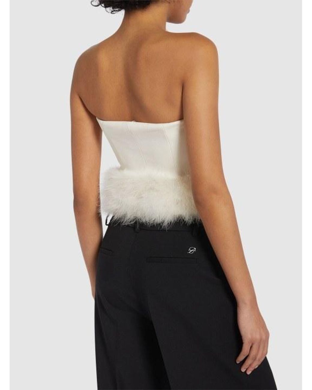 Blumarine White Feather-Decorated Tube Top