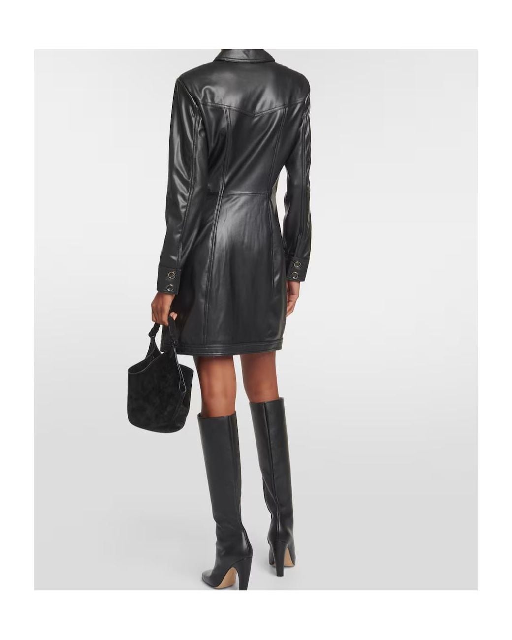 Veronica Beard Black Garrett Faux Leather Shirt Dress