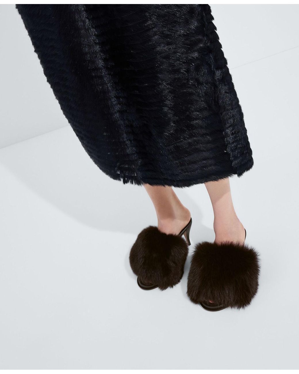 Bottega Veneta Black 75Mm Cherry Shearling &Amp; Leather Mules