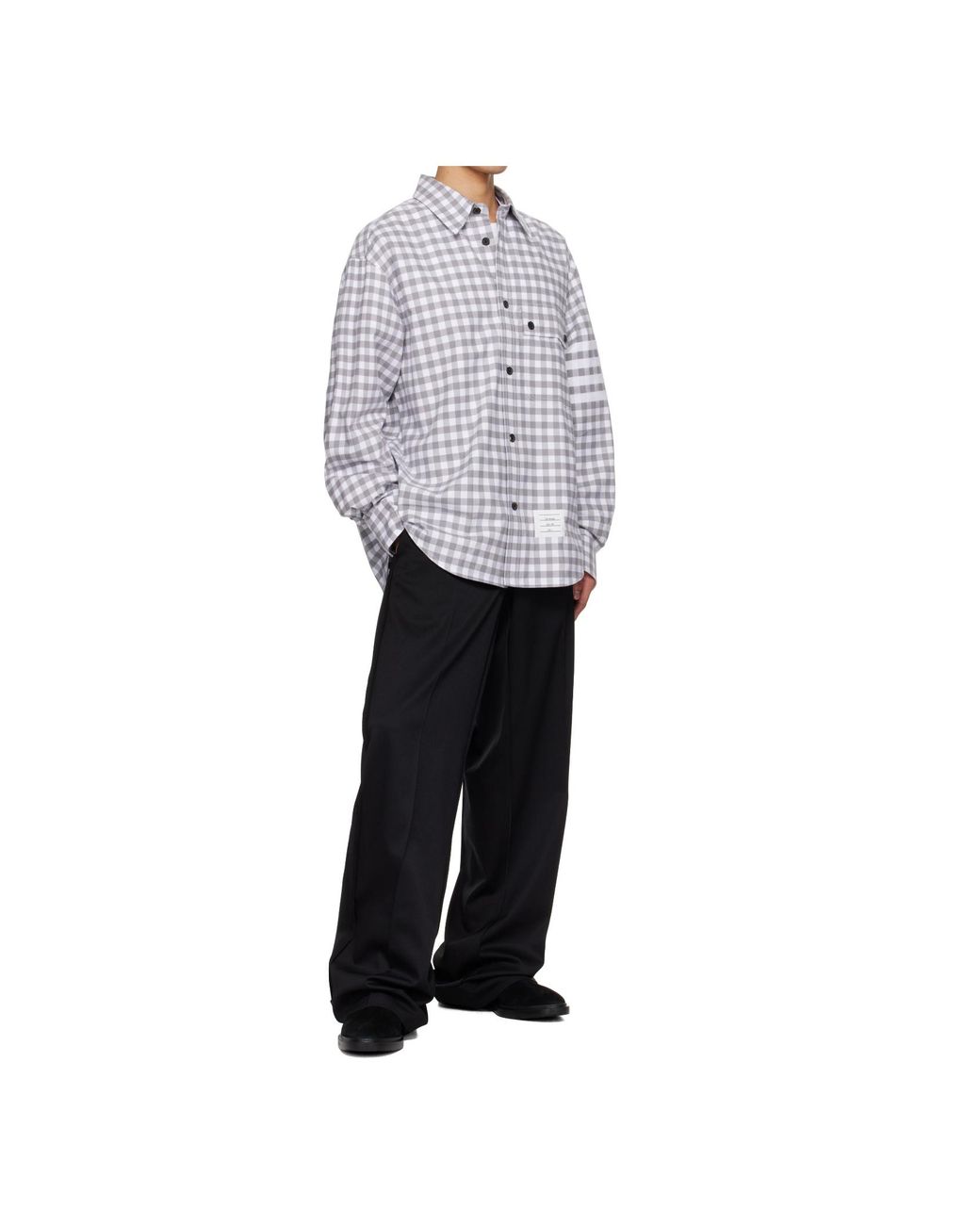 Thom Browne Gray Gingham-Pattern Buttoned Shirt for men