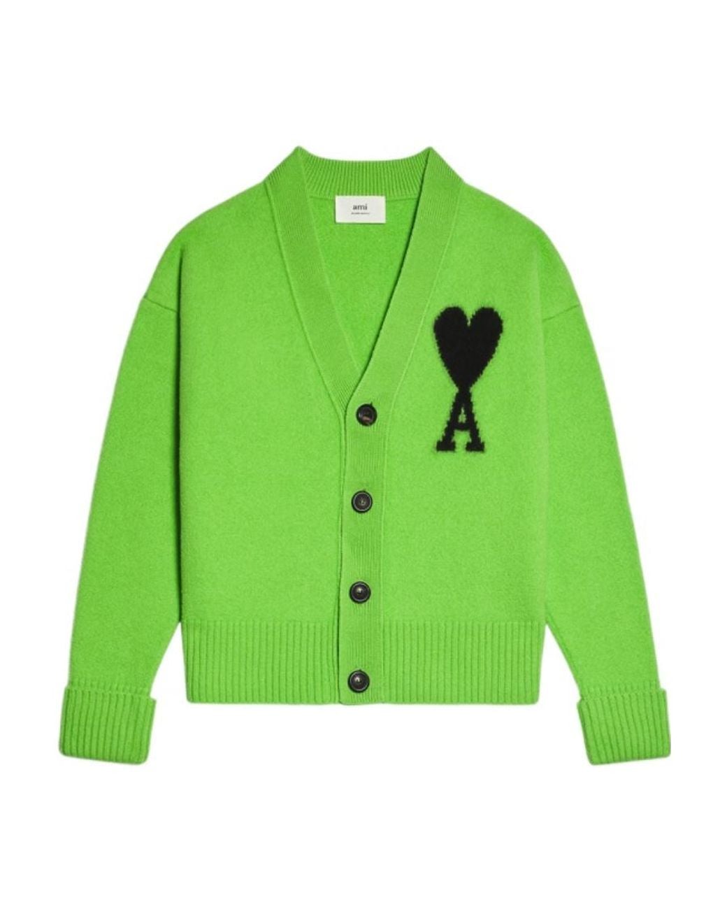 AMI Green Ami De Coeur Wool Cardigan for men