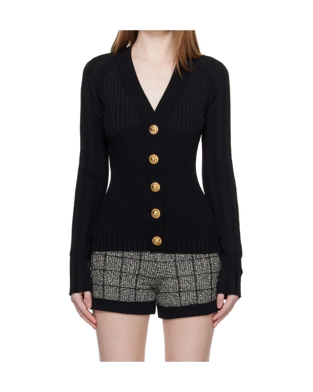 Balmain Black Buttoned Fitted Cardigan