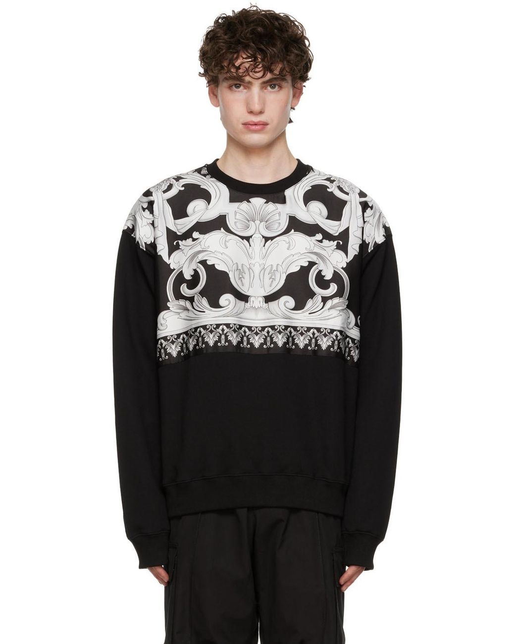 Versace Black Baroque-Print Detail Sweatshirt for men