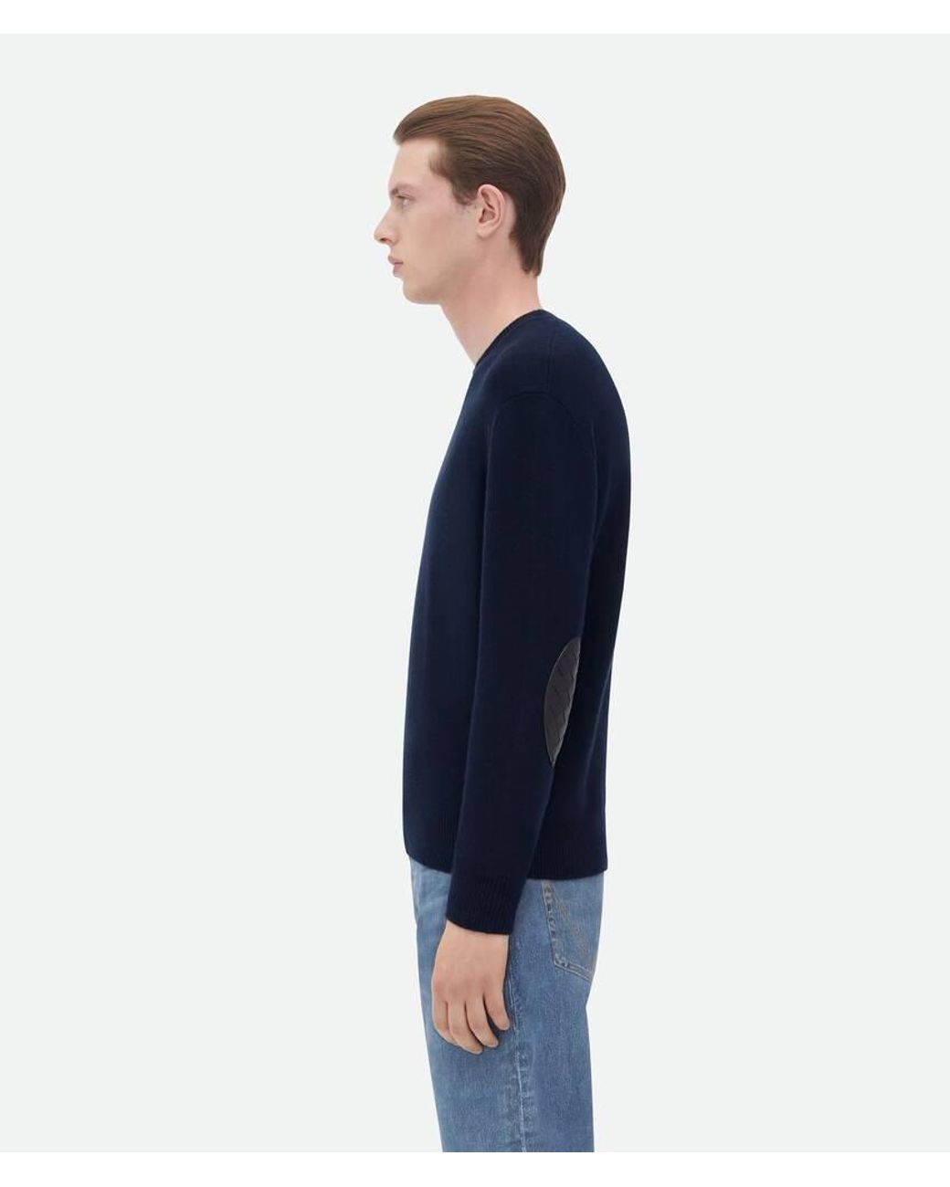 Bottega Veneta Blue Intrecciato Leather Patch Jumper for men
