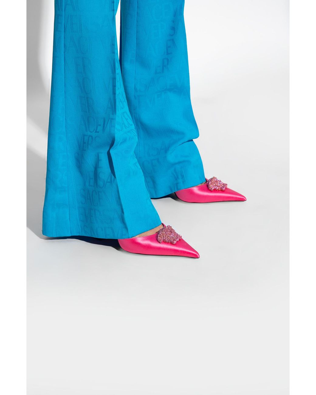 Versace Pink La Medusa Pointed Toe Pumps