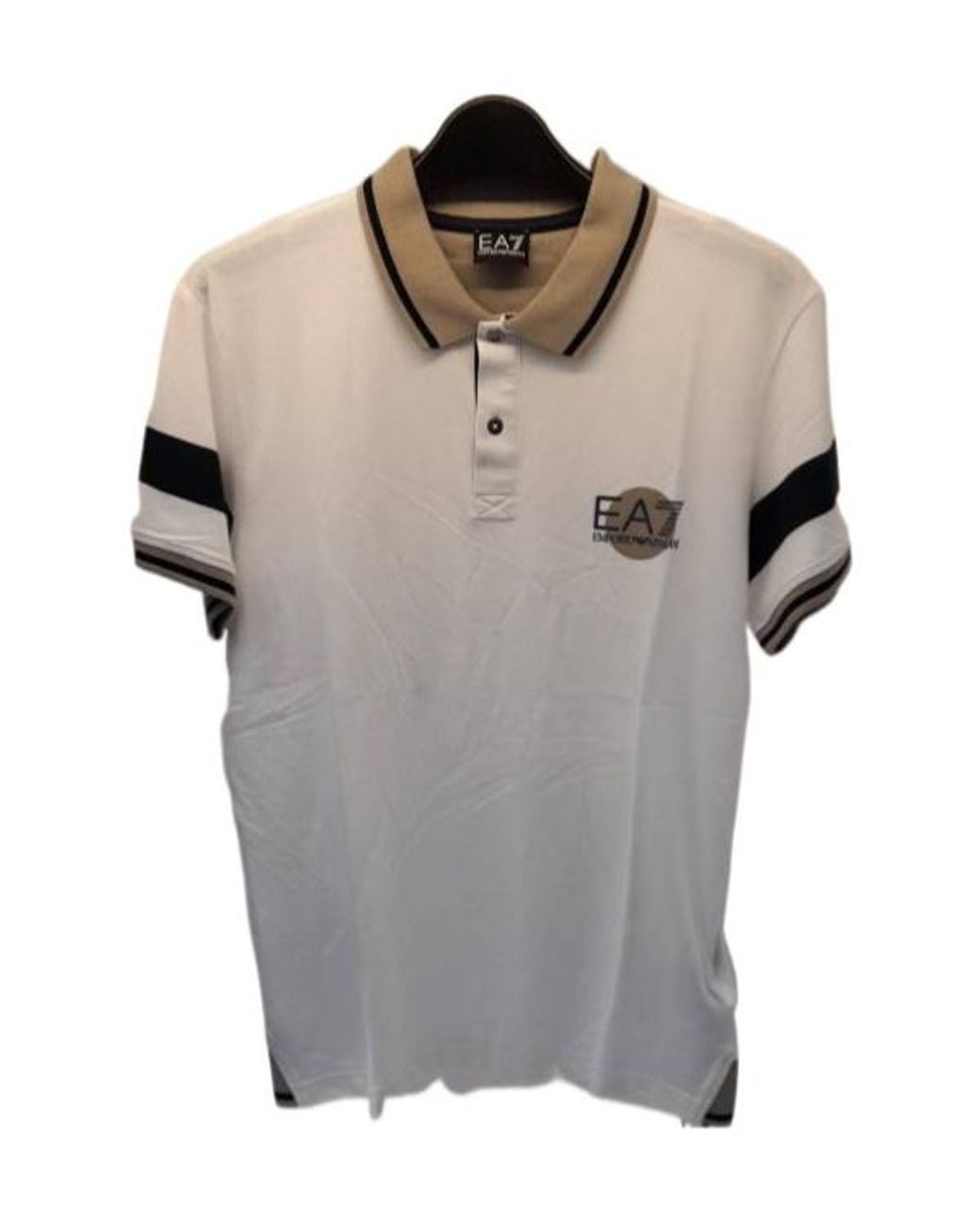 EA7 Gray Logo Contrast-Collar Polo Shirt for men
