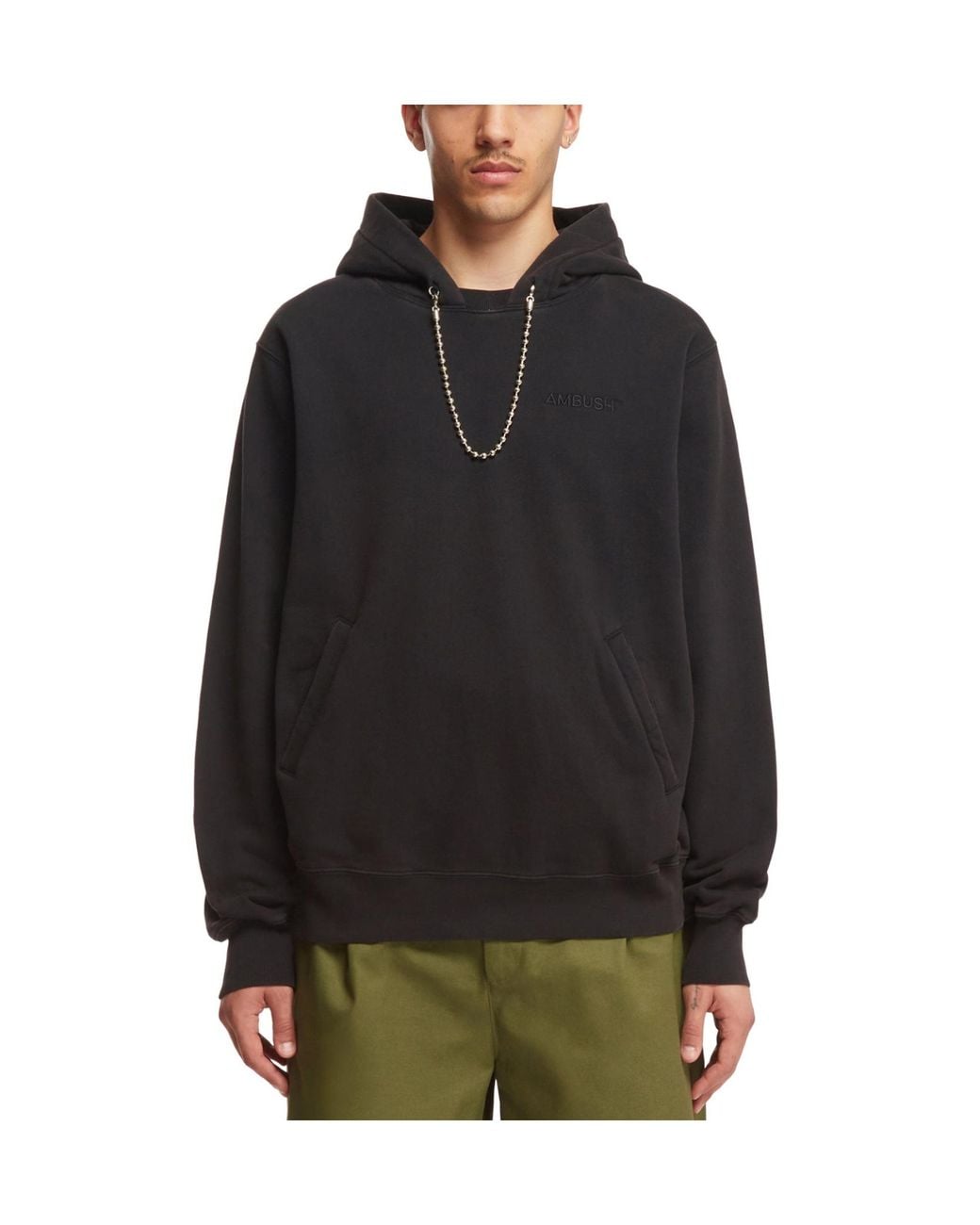 Ambush Black Ballchain-Detail Cotton Hoodie for men