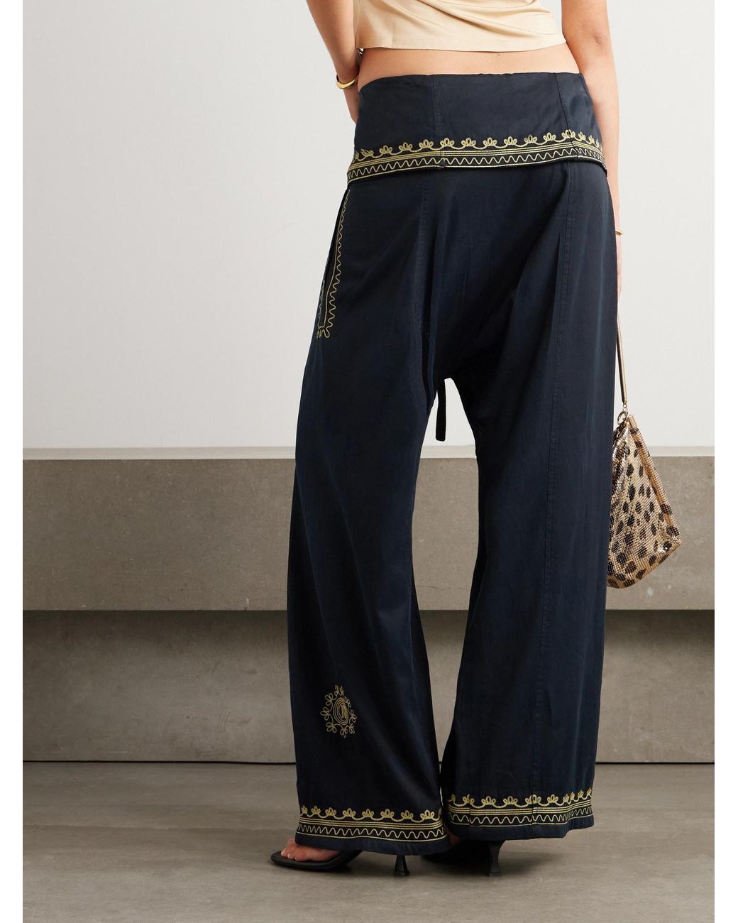 Rabanne Blue Embroidered Belted Layered Twill Pants