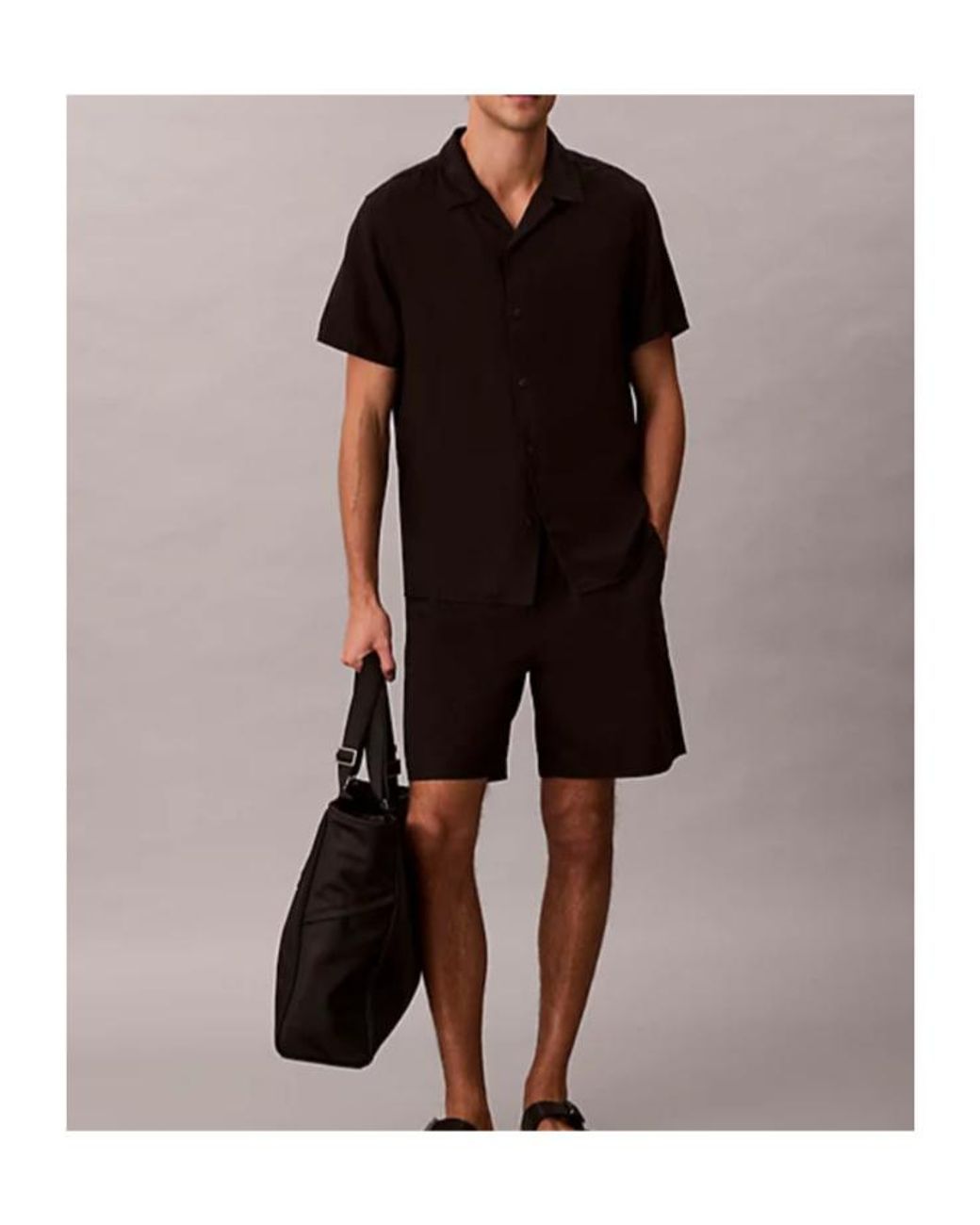 Calvin Klein Black Camp Collar Linen Shirt for men