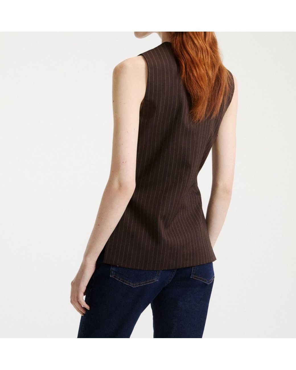 Marella Brown Ranghi Pinstripe Sleeveless Blazer