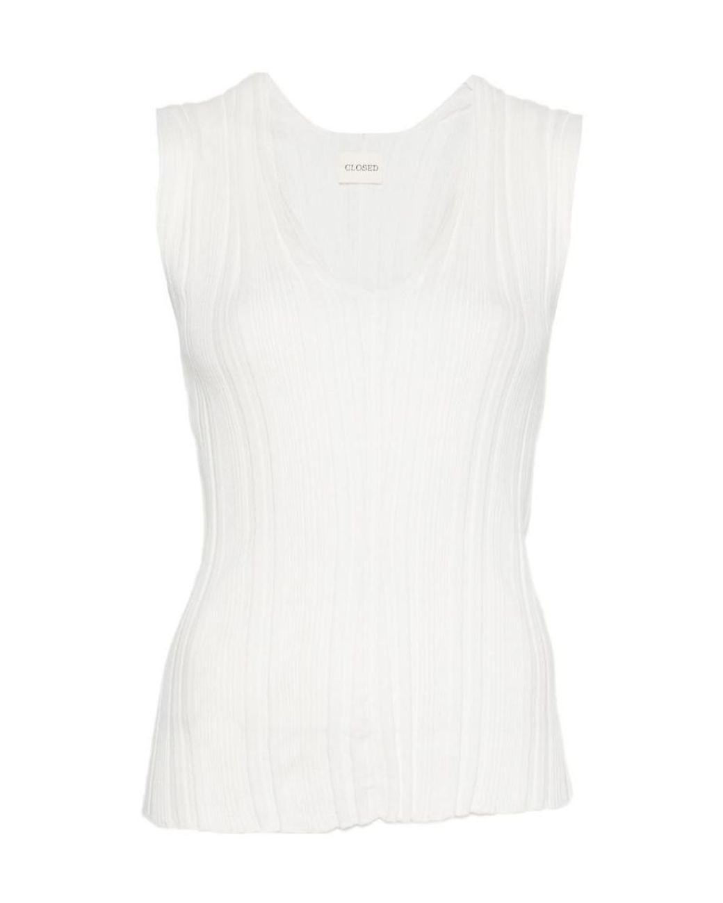 Closed White Ribbed-Knit V-Neck Sweater