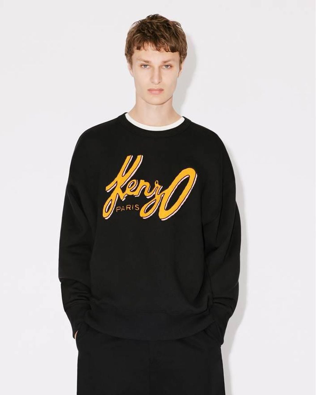 KENZO Black Archive Logo Embroidered Crewneck Sweatshirt for men