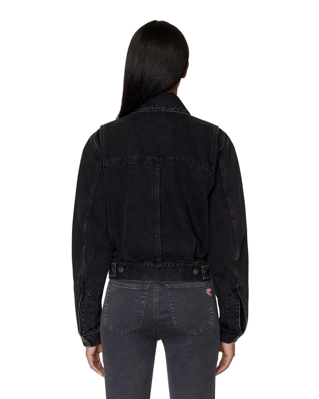 DIESEL Cropped Denim Jacket in Black | Lyst