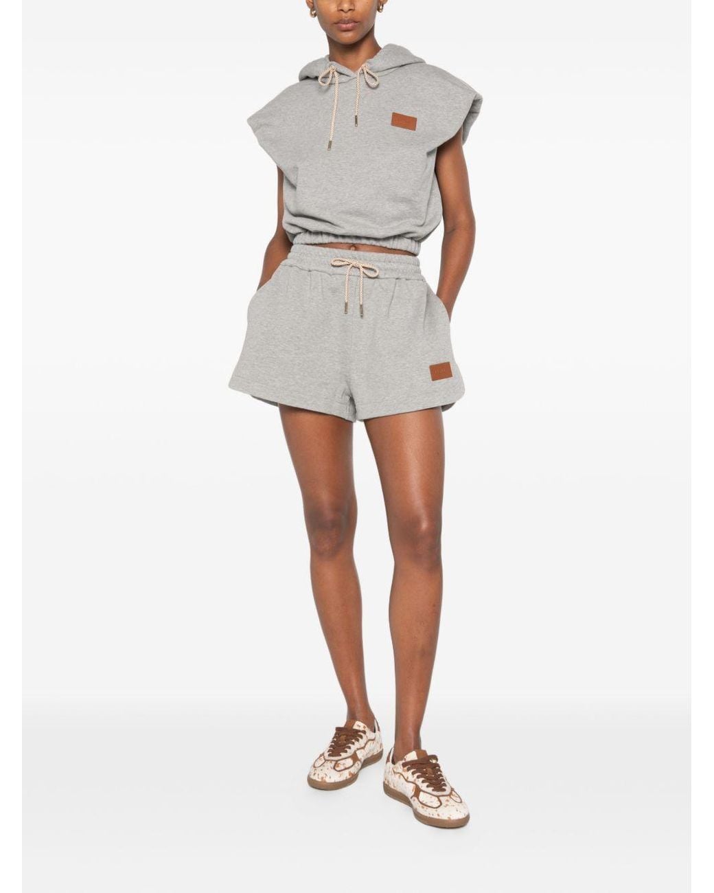 Fendi Gray Sleeveless Cropped Drawstring Hoodie